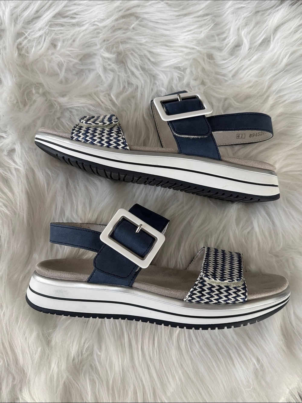 Remonte Navy Woven Strap Platform Sandals size 41